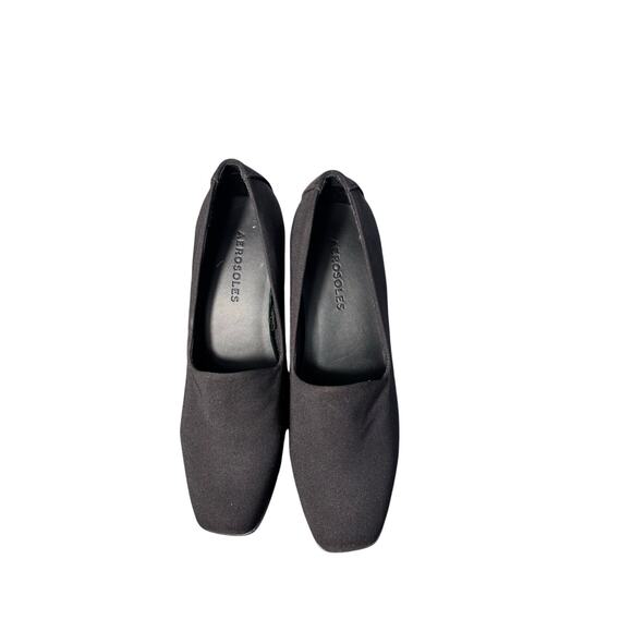 Aerosoles Midnight Heeled Stacked Pump Black Stretch Fabric Memory Foam 5.5 - Picture 4 of 8